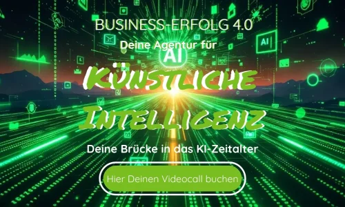 Bild für den Hero-Bereich KI / Künstliche Intelligenz- grüne Strahlen sind sichtbar und mehrere Symbole - unter anderem auch AI als Symbol für KI